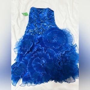 Sean Couture blue lace floral sequins mid dress.